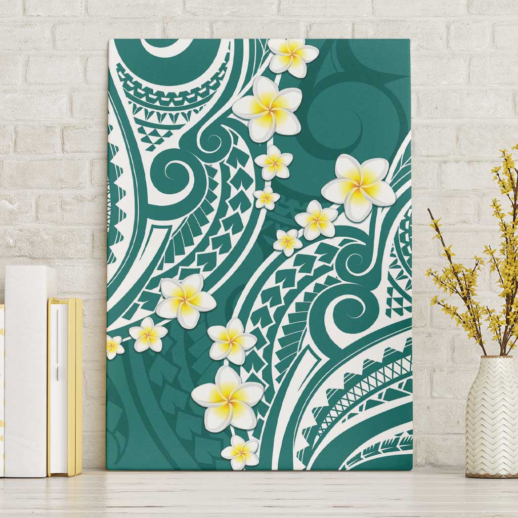 Plumeria With Teal Polynesian Tattoo Pattern Canvas Wall Art LT05 Without Frame Teal - Polynesian Pride