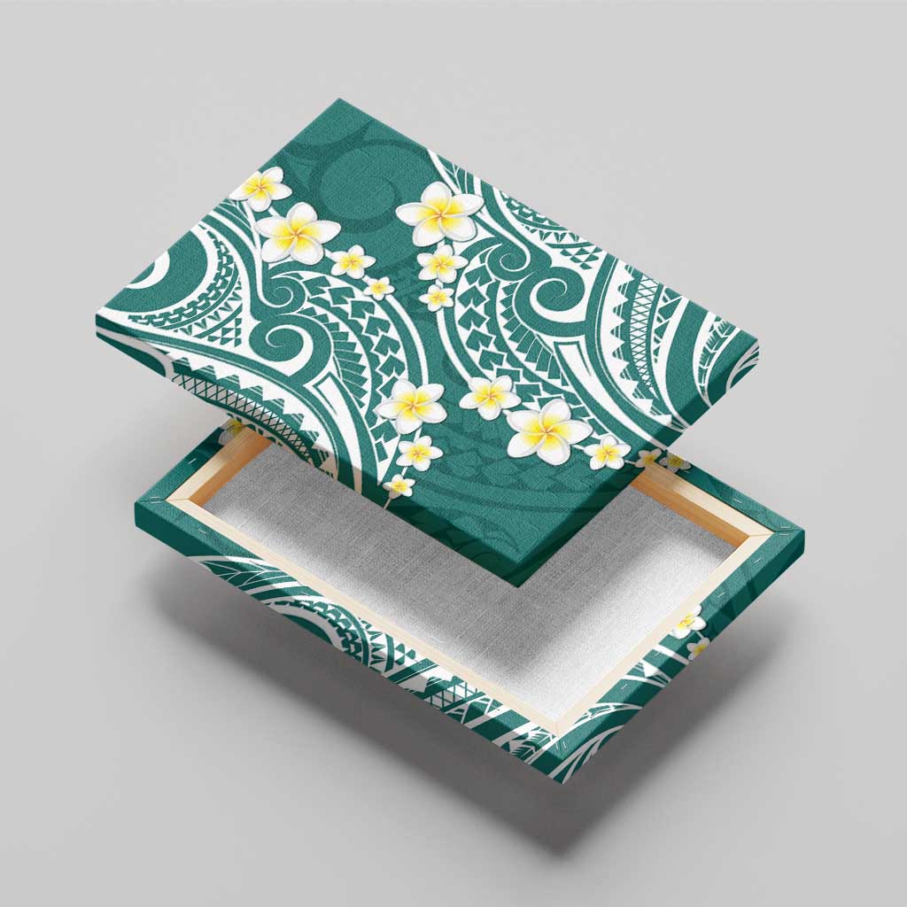 Plumeria With Teal Polynesian Tattoo Pattern Canvas Wall Art LT05 - Polynesian Pride