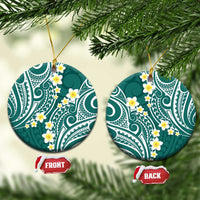 Plumeria With Teal Polynesian Tattoo Pattern Ceramic Ornament LT05 Circle Teal - Polynesian Pride