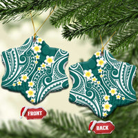 Plumeria With Teal Polynesian Tattoo Pattern Ceramic Ornament LT05 Snow Flake Teal - Polynesian Pride