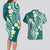 Plumeria With Teal Polynesian Tattoo Pattern Couples Matching Long Sleeve Bodycon Dress and Hawaiian Shirt