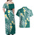 Plumeria With Teal Polynesian Tattoo Pattern Couples Matching Off Shoulder Maxi Dress and Hawaiian Shirt