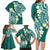 Plumeria With Teal Polynesian Tattoo Pattern Family Matching Long Sleeve Bodycon Dress and Hawaiian Shirt