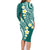 Plumeria With Teal Polynesian Tattoo Pattern Family Matching Long Sleeve Bodycon Dress and Hawaiian Shirt