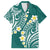 Plumeria With Teal Polynesian Tattoo Pattern Family Matching Off Shoulder Maxi Dress and Hawaiian Shirt