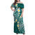 Plumeria With Teal Polynesian Tattoo Pattern Family Matching Off Shoulder Maxi Dress and Hawaiian Shirt