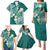 Plumeria With Teal Polynesian Tattoo Pattern Family Matching Puletasi and Hawaiian Shirt