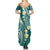 Plumeria With Teal Polynesian Tattoo Pattern Family Matching Summer Maxi Dress and Hawaiian Shirt