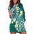 Plumeria With Teal Polynesian Tattoo Pattern Hoodie Dress