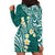 Plumeria With Teal Polynesian Tattoo Pattern Hoodie Dress