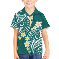 Plumeria With Teal Polynesian Tattoo Pattern Kid Hawaiian Shirt LT05 Kid Teal - Polynesian Pride