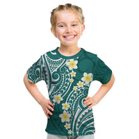 Plumeria With Teal Polynesian Tattoo Pattern Kid T Shirt LT05 Teal - Polynesian Pride