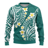 Plumeria With Teal Polynesian Tattoo Pattern Ugly Christmas Sweater LT05 - Polynesian Pride