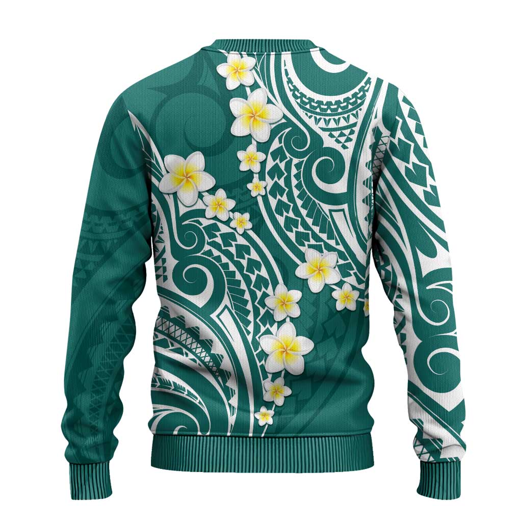 Plumeria With Teal Polynesian Tattoo Pattern Ugly Christmas Sweater LT05 - Polynesian Pride
