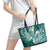 Plumeria With Teal Polynesian Tattoo Pattern Leather Tote Bag