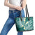 Plumeria With Teal Polynesian Tattoo Pattern Leather Tote Bag