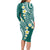 Plumeria With Teal Polynesian Tattoo Pattern Long Sleeve Bodycon Dress