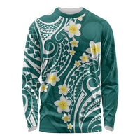 Plumeria With Teal Polynesian Tattoo Pattern Long Sleeve Shirt LT05 Unisex Teal - Polynesian Pride