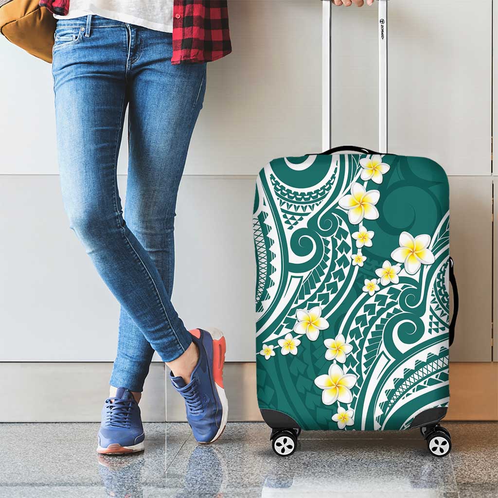 Plumeria With Teal Polynesian Tattoo Pattern Luggage Cover LT05 - Polynesian Pride