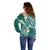 Plumeria With Teal Polynesian Tattoo Pattern Off Shoulder Sweater