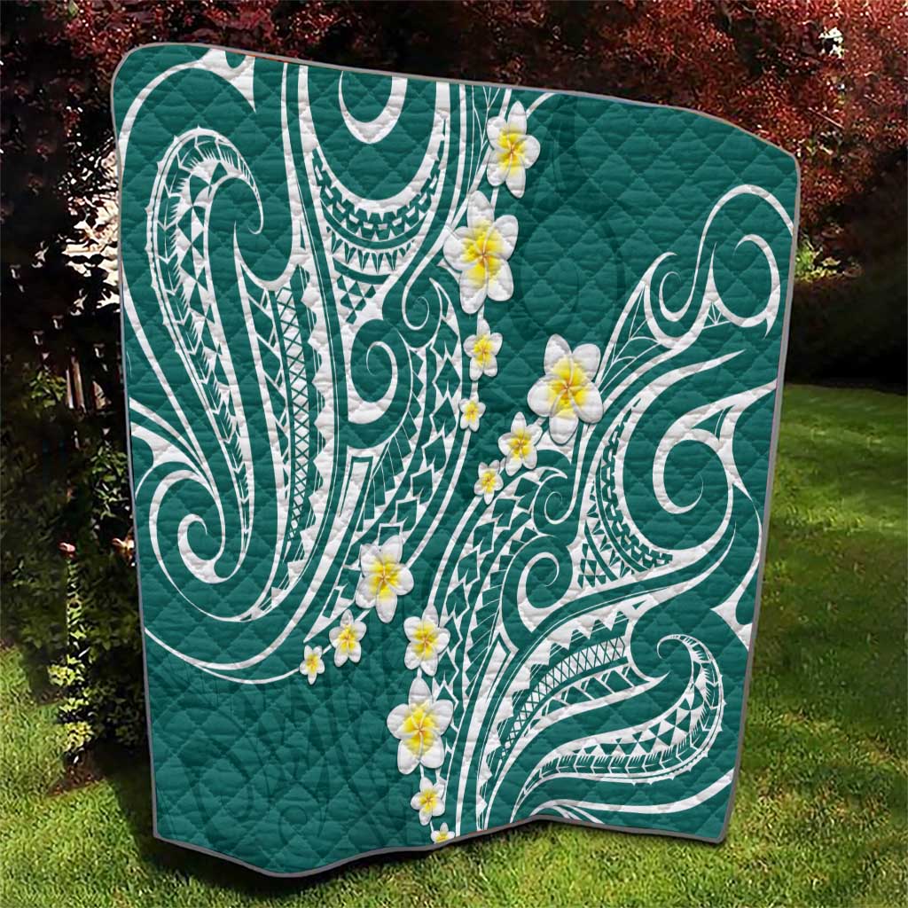 Plumeria With Teal Polynesian Tattoo Pattern Quilt LT05 - Polynesian Pride