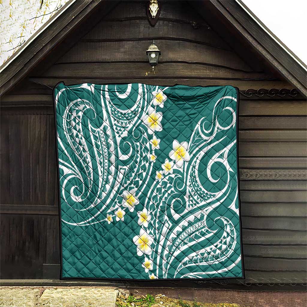 Plumeria With Teal Polynesian Tattoo Pattern Quilt LT05 - Polynesian Pride