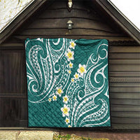 Plumeria With Teal Polynesian Tattoo Pattern Quilt LT05 - Polynesian Pride