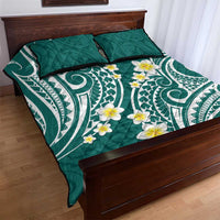 Plumeria With Teal Polynesian Tattoo Pattern Quilt Bed Set LT05 - Polynesian Pride
