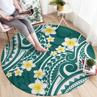 Plumeria With Teal Polynesian Tattoo Pattern Round Carpet LT05 - Polynesian Pride