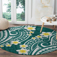 Plumeria With Teal Polynesian Tattoo Pattern Round Carpet LT05 - Polynesian Pride