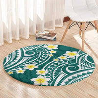 Plumeria With Teal Polynesian Tattoo Pattern Round Carpet LT05 - Polynesian Pride