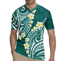 Plumeria With Teal Polynesian Tattoo Pattern Rugby Jersey LT05 - Polynesian Pride