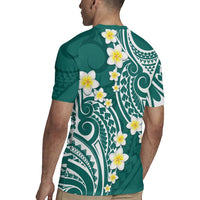 Plumeria With Teal Polynesian Tattoo Pattern Rugby Jersey LT05 - Polynesian Pride