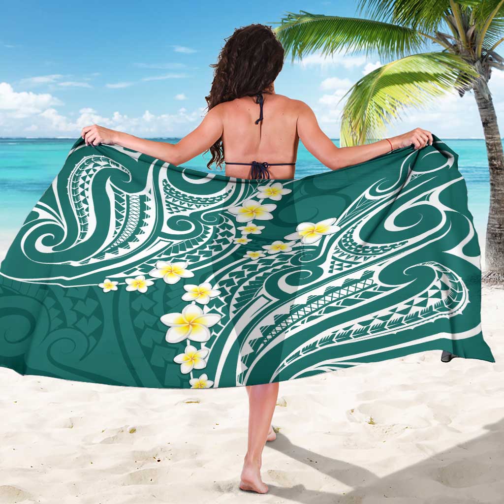 Plumeria With Teal Polynesian Tattoo Pattern Sarong LT05 - Polynesian Pride