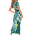 Plumeria With Teal Polynesian Tattoo Pattern Short Sleeve Bodycon Dress