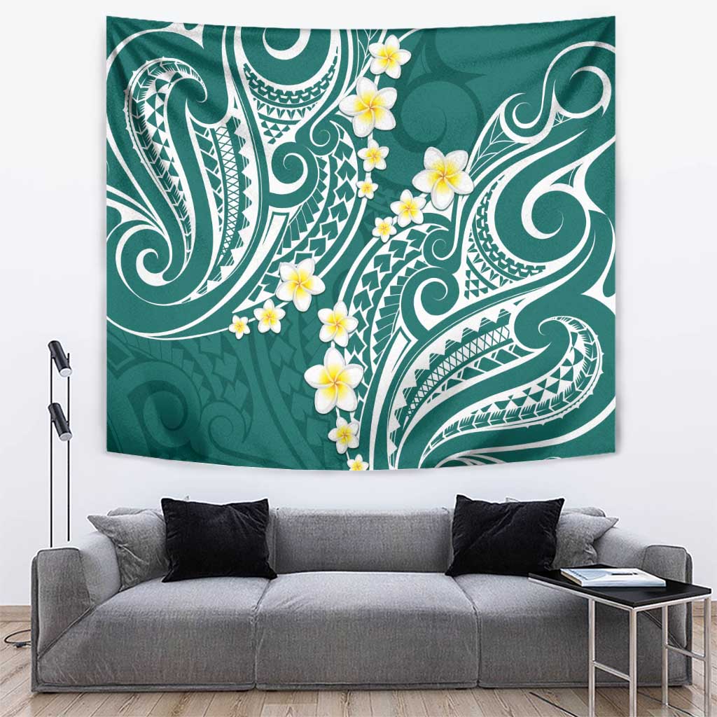 Plumeria With Teal Polynesian Tattoo Pattern Tapestry LT05 Teal - Polynesian Pride