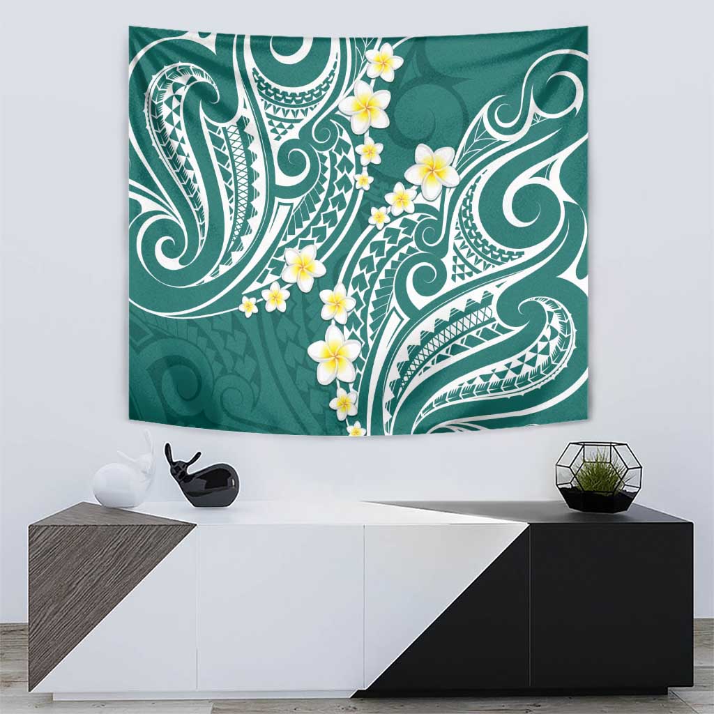 Plumeria With Teal Polynesian Tattoo Pattern Tapestry LT05 - Polynesian Pride