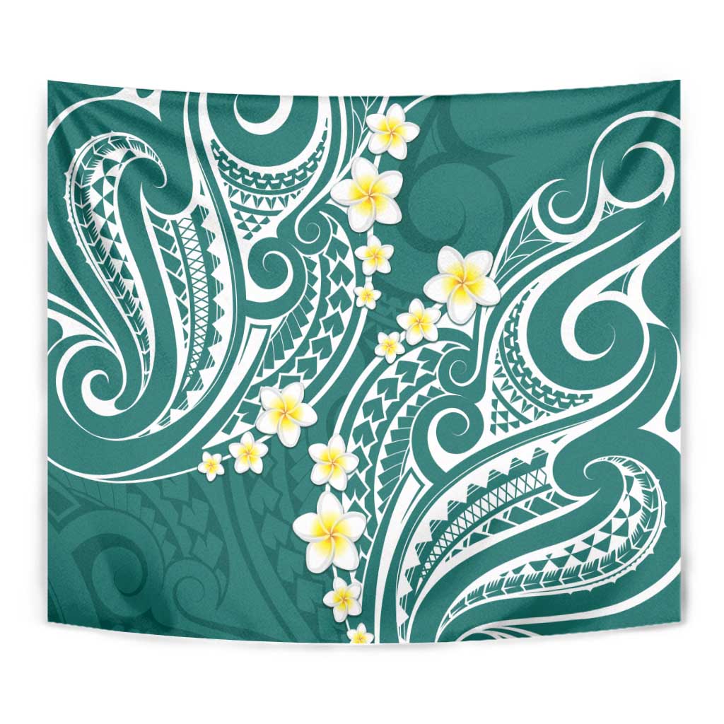 Plumeria With Teal Polynesian Tattoo Pattern Tapestry LT05 - Polynesian Pride