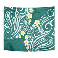 Plumeria With Teal Polynesian Tattoo Pattern Tapestry LT05 - Polynesian Pride