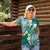 Plumeria With Teal Polynesian Tattoo Pattern Women Polo Shirt