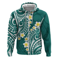 Plumeria With Teal Polynesian Tattoo Pattern Zip Hoodie LT05 Zip Hoodie Teal - Polynesian Pride