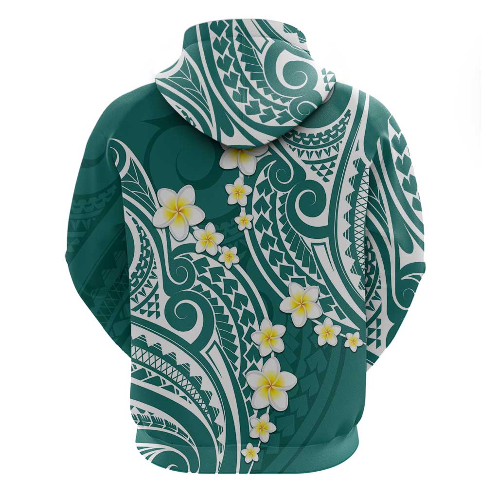 Plumeria With Teal Polynesian Tattoo Pattern Zip Hoodie LT05 - Polynesian Pride
