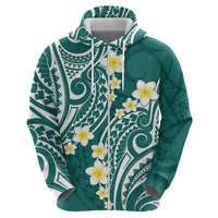 Plumeria With Teal Polynesian Tattoo Pattern Zip Hoodie LT05 - Polynesian Pride