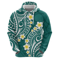 Plumeria With Teal Polynesian Tattoo Pattern Zip Hoodie LT05 - Polynesian Pride