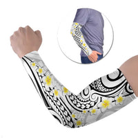 Plumeria With White Polynesian Tattoo Pattern Arm Sleeves LT05 Set of 2 White - Polynesian Pride