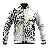 Plumeria With White Polynesian Tattoo Pattern Baseball Jacket LT05 Unisex White - Polynesian Pride