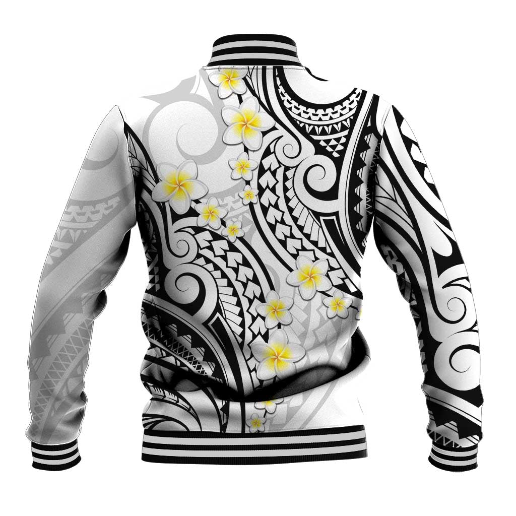 Plumeria With White Polynesian Tattoo Pattern Baseball Jacket LT05 - Polynesian Pride