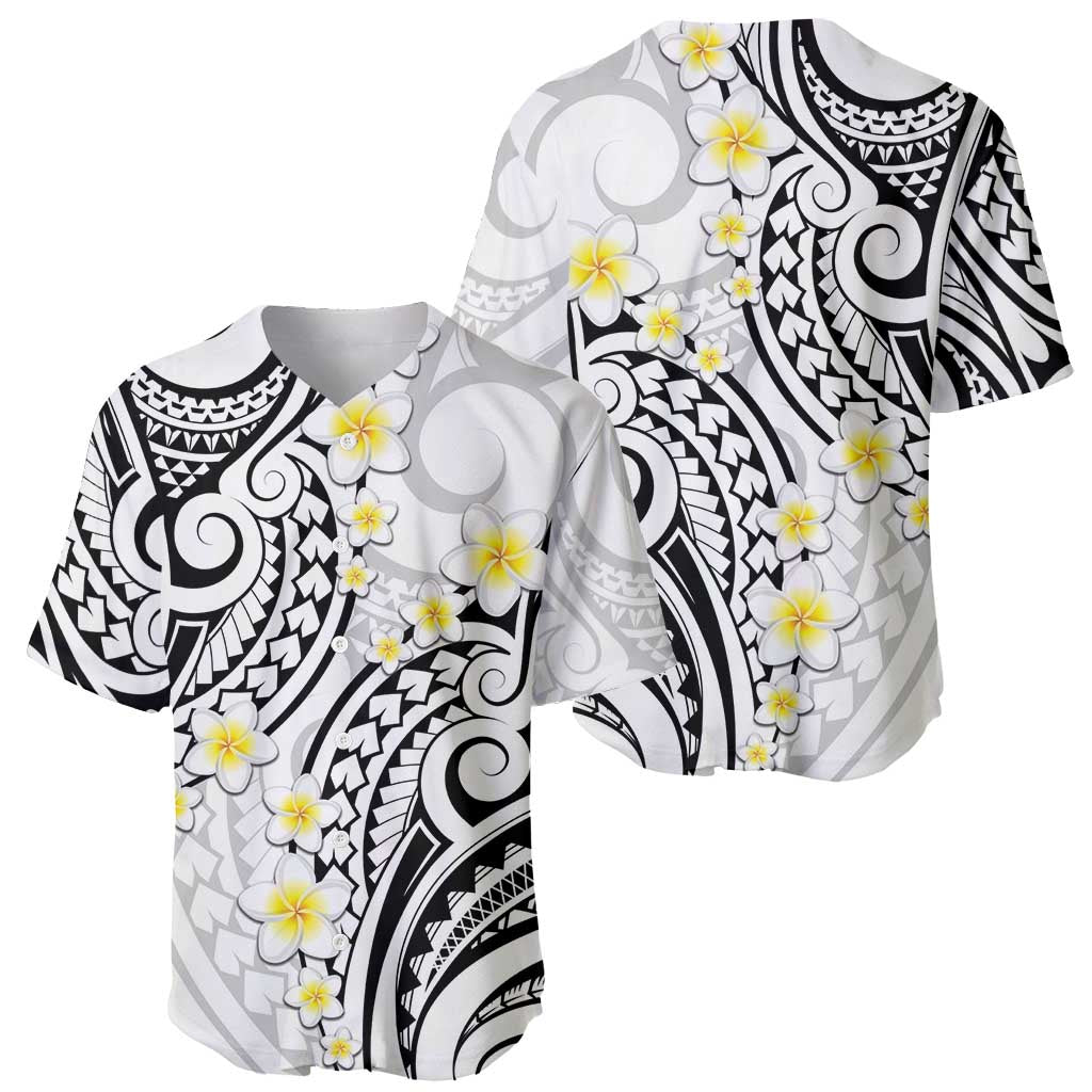 Plumeria With White Polynesian Tattoo Pattern Baseball Jersey LT05 - Polynesian Pride