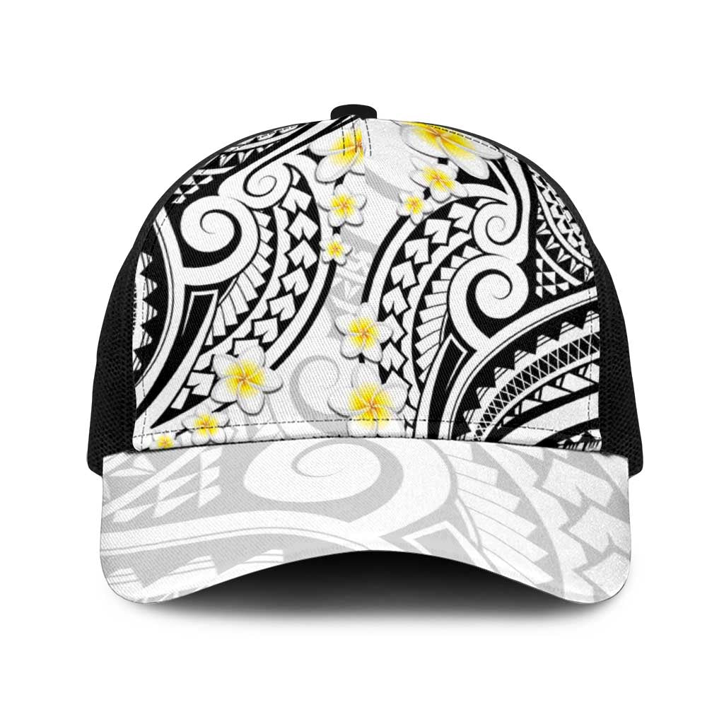 Plumeria With White Polynesian Tattoo Pattern Baseball Net Cap LT05 One Size Black White - Polynesian Pride
