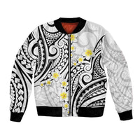 Plumeria With White Polynesian Tattoo Pattern Bomber Jacket LT05 Unisex White - Polynesian Pride
